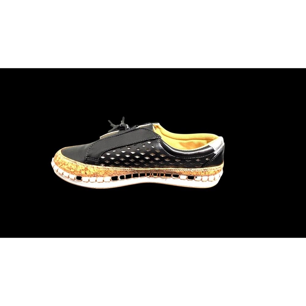 Women’s Black Faux Leather Cork Sole Tassel Perforated Shoes EU 41